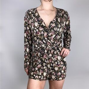 NIGHTCAP Le Fleur Floral Long Sleeve Romper V Neck Cinch Waist Beach Summer